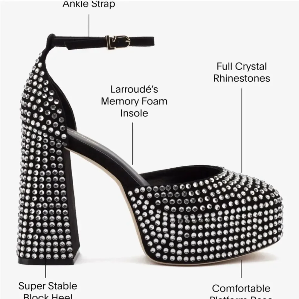 Larroude Ari Rhinestone Studded Platform Block Heels size 9 Glam Sparkle